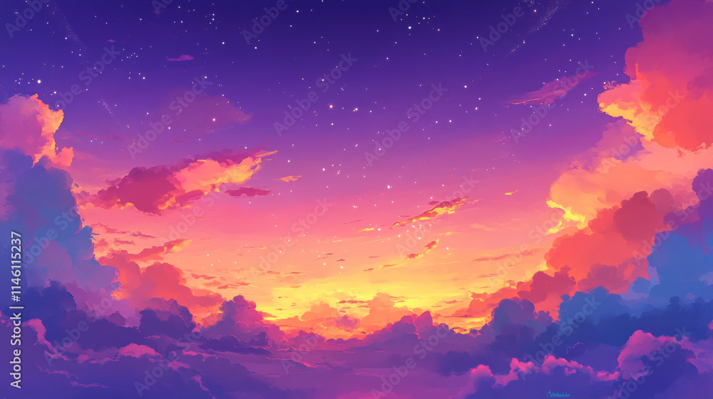 Fototapeta premium stunning fantasy sky filled with colorful clouds and twinkling stars