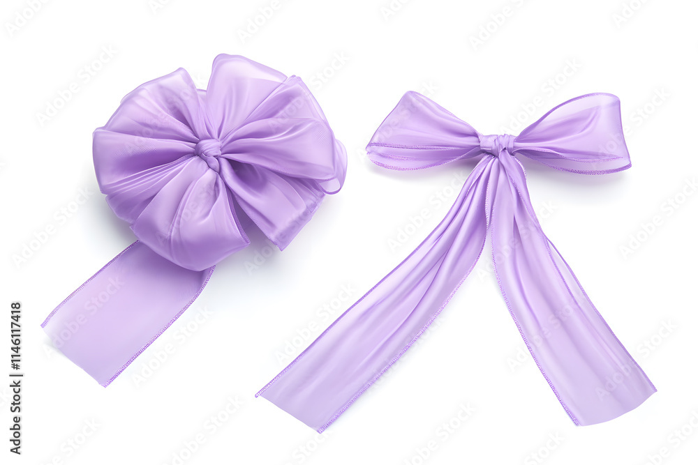 holiday decorative purple bows with long ribbon isolated on white background holiday decorative purple bows with long ribbon isolated on white background