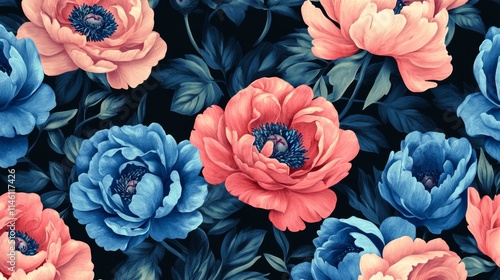 Unusual Floral summer seamless pattern. flowers on a black background. Template for fabrics, textiles, paper, wallpaper, interior decoration. Vintage