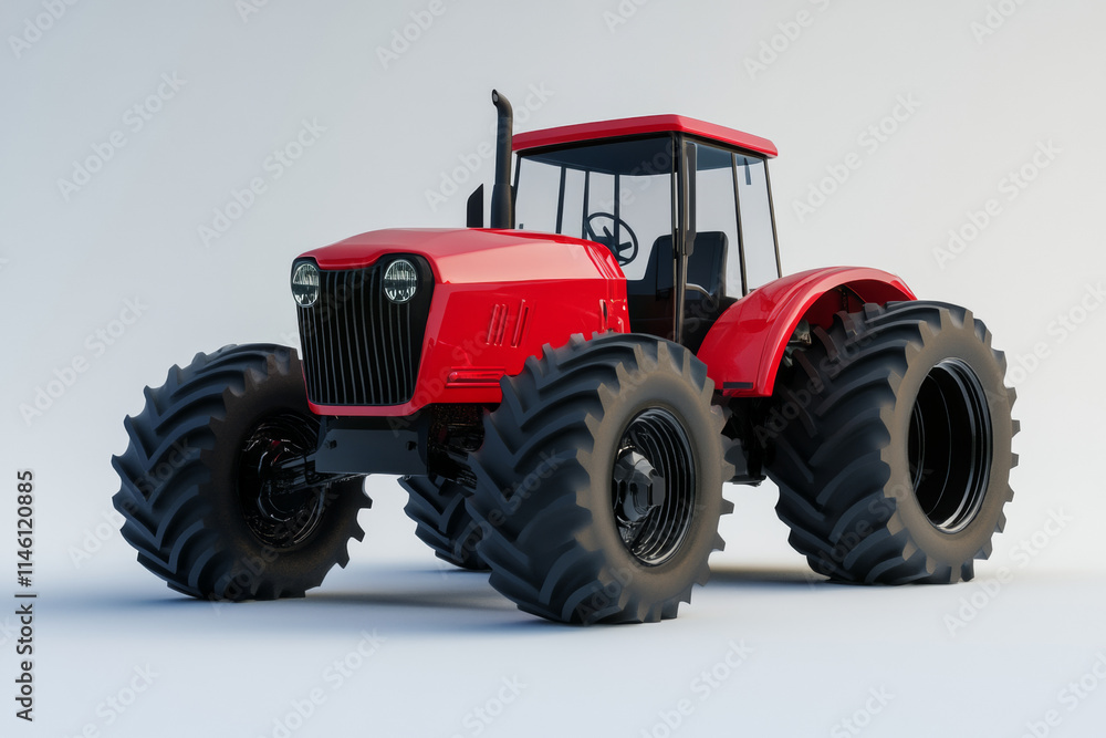 red tractor with large tires, showcasing its robust design and power red tractor with large tires, showcasing its robust design and power