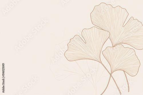 Minimalist illustration of three beige ginkgo biloba leaves on a light beige background.