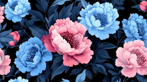 Unusual Floral summer seamless pattern. flowers on a black background. Template for fabrics, textiles, paper, wallpaper, interior decoration. Vintage