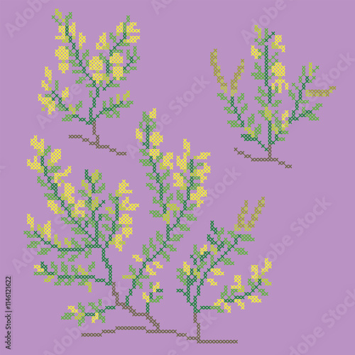 vector illustration cross stitch yellow flowers
