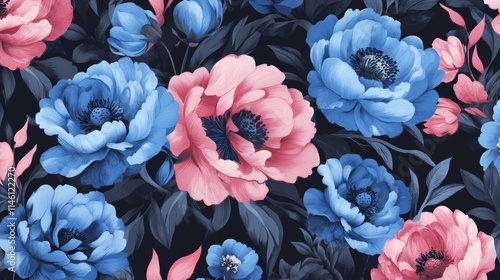 Unusual Floral summer seamless pattern. flowers on a black background. Template for fabrics, textiles, paper, wallpaper, interior decoration. Vintage