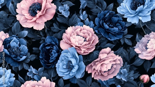 Unusual Floral summer seamless pattern. flowers on a black background. Template for fabrics, textiles, paper, wallpaper, interior decoration. Vintage