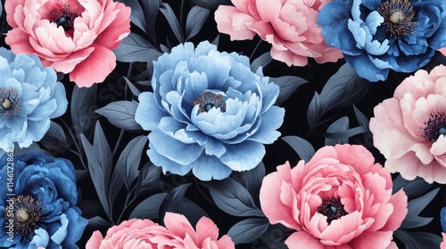 Unusual Floral summer seamless pattern. flowers on a black background. Template for fabrics, textiles, paper, wallpaper, interior decoration. Vintage