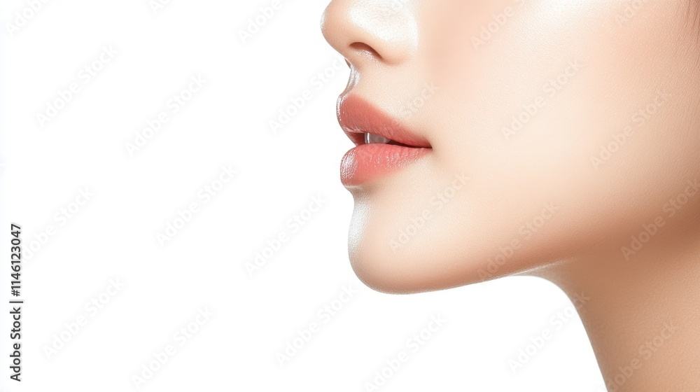 Perfect Profile: Close-up side profile of a woman's face, showcasing flawless skin, delicate features, and a subtle, natural lip color. The image emphasizes beauty, elegance, and skincare. Perfect Profile: Close-up side profile of a woman's face, showcasing flawless skin, delicate features, and a subtle, natural lip color. The image emphasizes beauty, elegance, and skincare.