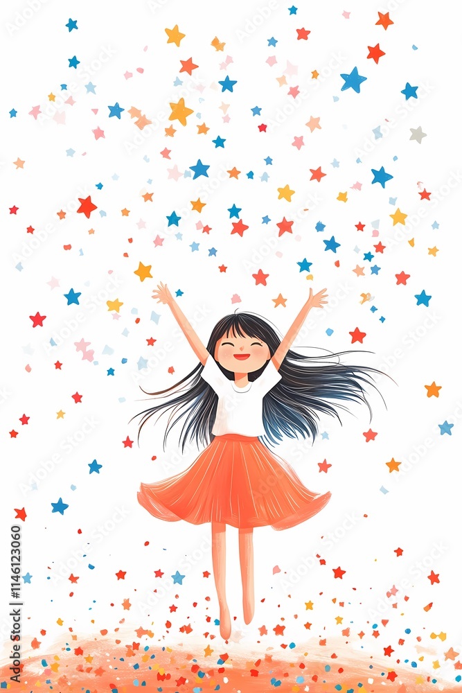Joyful Girl Amidst a Starry Shower Joyful Girl Amidst a Starry Shower
