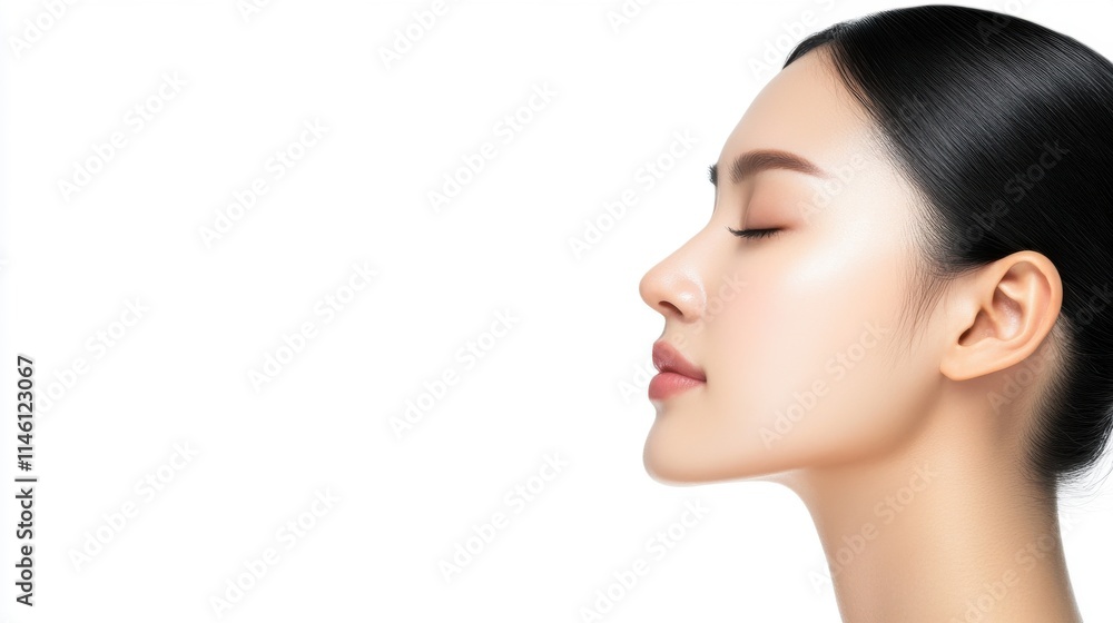 Serene Beauty: Profile of a Young Woman with Flawless Skin Serene Beauty: Profile of a Young Woman with Flawless Skin