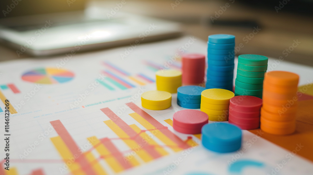 Colorful Counters Representing Growth on Business Charts Colorful Counters Representing Growth on Business Charts