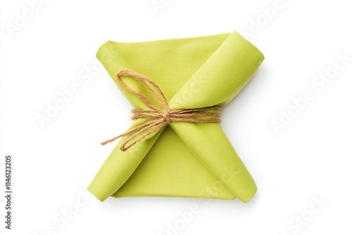 Linen napkin in pistachio green, elegantly tied with yuta rope. photo