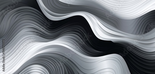 A digital abstract gradient wave background in monochromatic shades of gray, black, and white. The waves form elegant and sophisticated patterns.