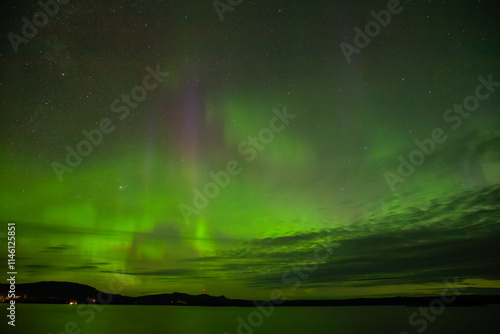 Polarlichter - Aurora Borealis im Herbst bei Häggsjövik oberhalb von Östersund in Schweden.  photo