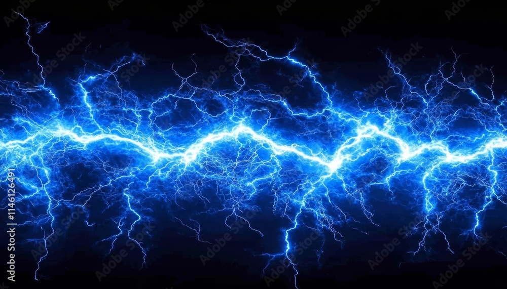 Blue Electric Lightning Strikes, Abstract Background Design. Power, Energy Realistic Illustration. Blue Electric Lightning Strikes, Abstract Background Design. Power, Energy Realistic Illustration.