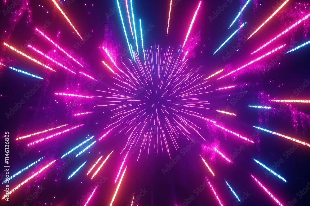 Vibrant Explosion of Colorful Lights Creating a Stunning Firework Effect in a Dark Background, Perfect for Celebrations and Festivals Vibrant Explosion of Colorful Lights Creating a Stunning Firework Effect in a Dark Background, Perfect for Celebrations and Festivals