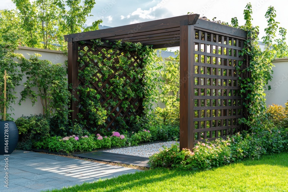 Naklejka premium Stylish and Contemporary Garden Trellis Perfect for Climbing Plants and Enhancing Outdoor Spaces