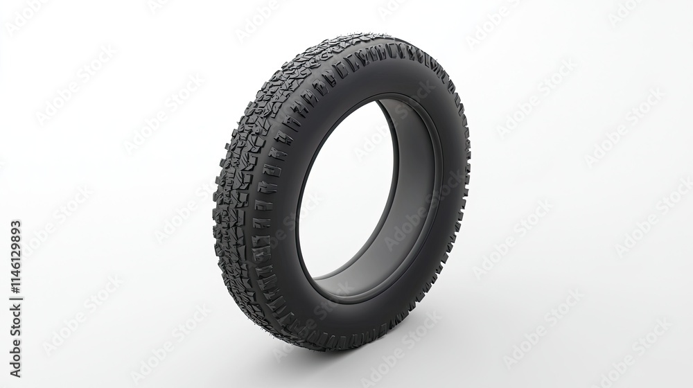 A black tire with a textured tread, designed for vehicles, displayed on a white background. A black tire with a textured tread, designed for vehicles, displayed on a white background.