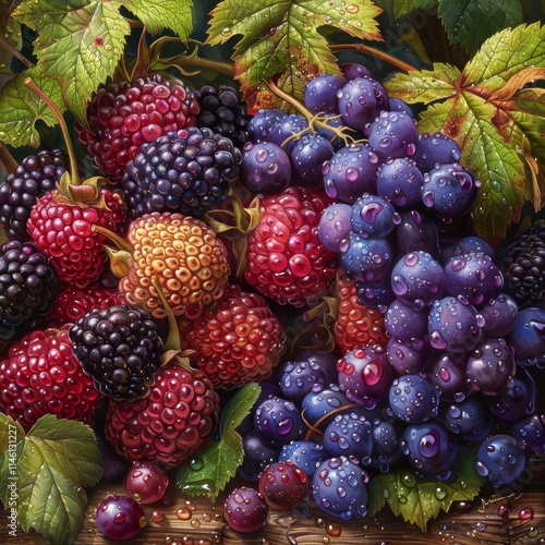 Wallpaper Mural A close-up of fresh, ripe blackberries and grapes, glistening with dew drops. Torontodigital.ca