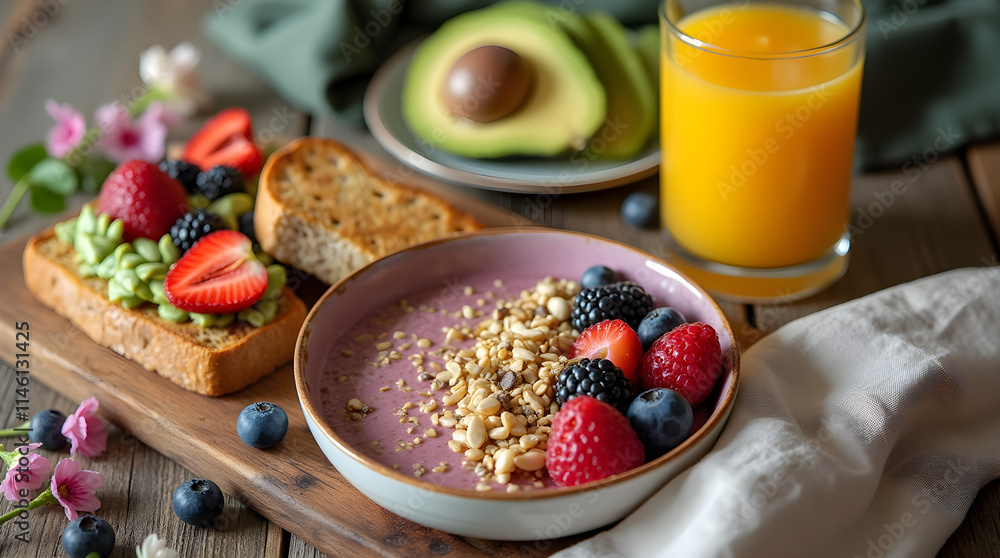 Close-up of a bowl filled with muesli, vibrant mixed berries, and milk. A hand gently holds the bowl, ready for a delicious and nutritious meal. Close-up of a bowl filled with muesli, vibrant mixed berries, and milk. A hand gently holds the bowl, ready for a delicious and nutritious meal.