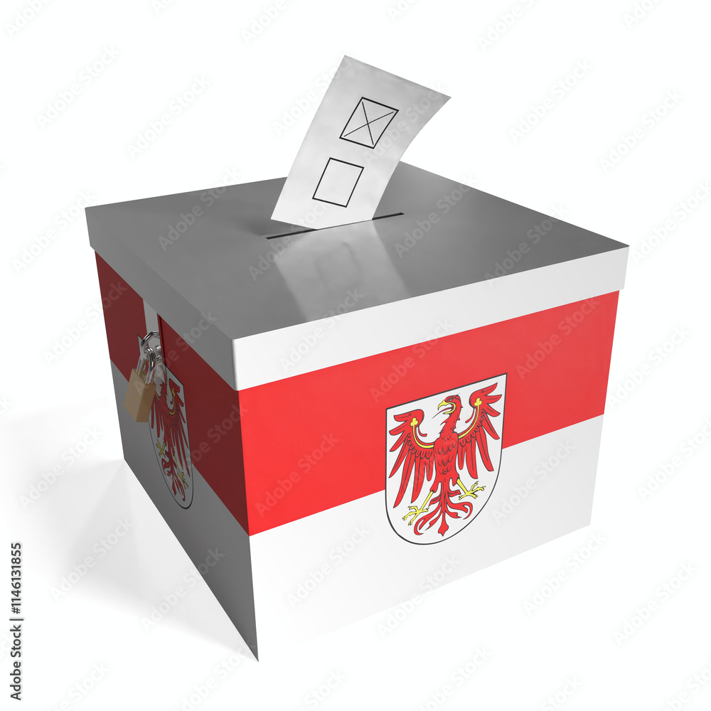 Brandenburg - ballot box with flag - 3D illustration Brandenburg - ballot box with flag - 3D illustration