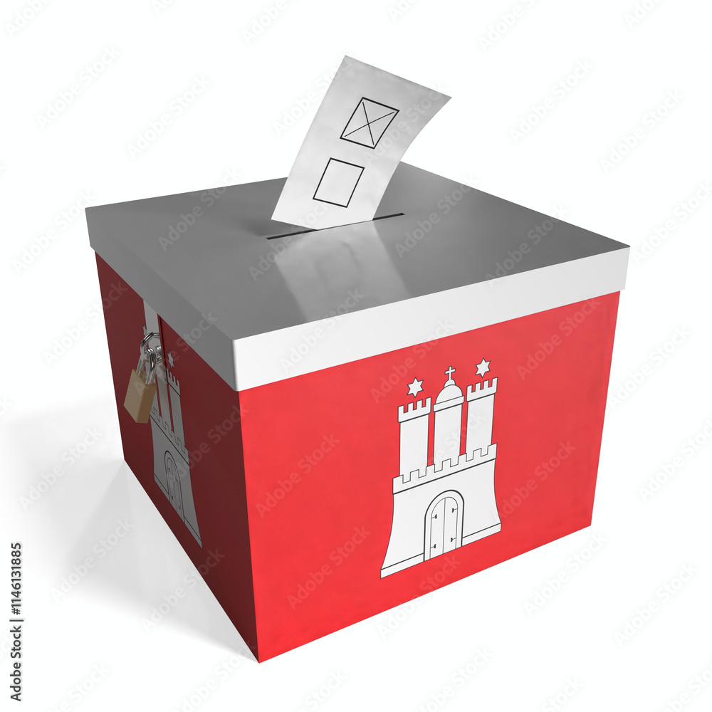 Hamburg - ballot box with flag - 3D illustration Hamburg - ballot box with flag - 3D illustration