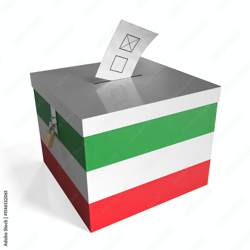 North Rhine-Westphalia - ballot box with flag - 3D illustration North Rhine-Westphalia - ballot box with flag - 3D illustration