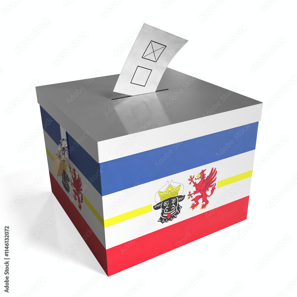 Mecklenburg-Western Pomerania - ballot box with flag - 3D illustration