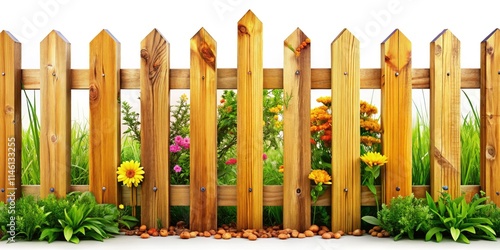 Create a picturesque garden with rustic wooden fence panels; inspiring landscaping & decor. photo