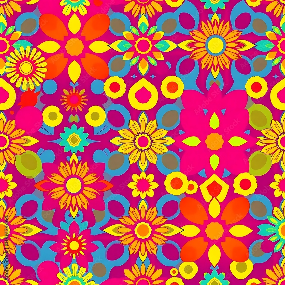 Groovy Floral Fiesta: A vibrant, psychedelic pattern explodes with color and energy. This seamless texture is perfect for adding a retro, 70s vibe to your designs. Groovy Floral Fiesta: A vibrant, psychedelic pattern explodes with color and energy. This seamless texture is perfect for adding a retro, 70s vibe to your designs.
