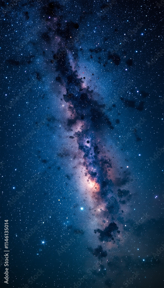 Majestic Milky Way Galaxy: Serene Blue Background with Stars and Cosmic Noise Majestic Milky Way Galaxy: Serene Blue Background with Stars and Cosmic Noise