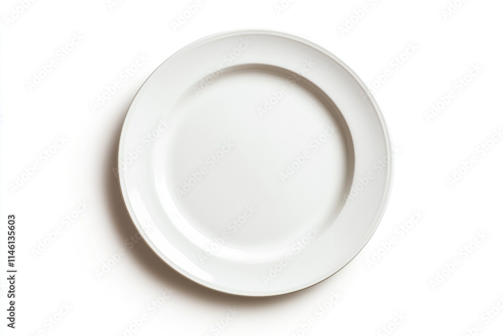 Overhead shot of a large flat white plate on a white background Overhead shot of a large flat white plate on a white background