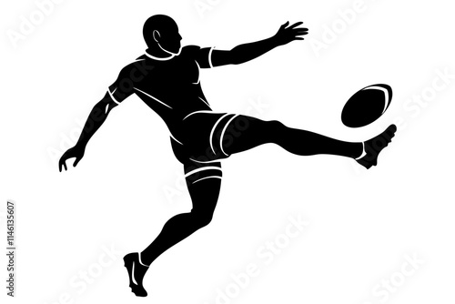 Silhouette of a rugby player kicking the ball
