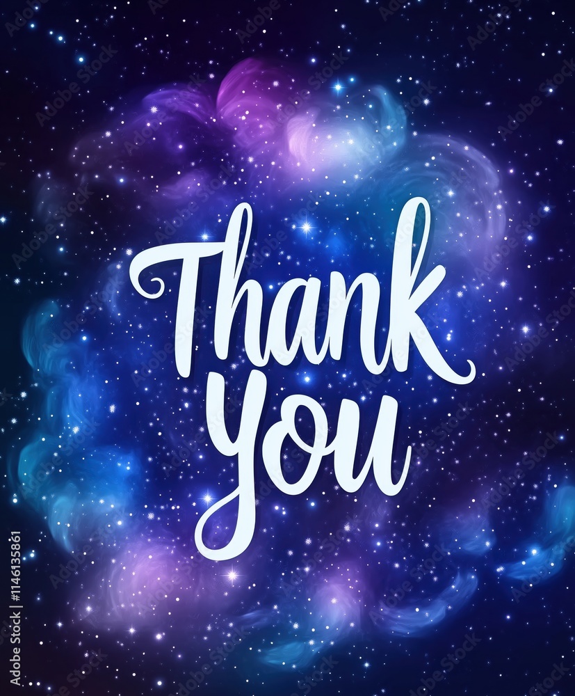 Thank you text in white over a dreamy cosmic galaxy background Thank you text in white over a dreamy cosmic galaxy background