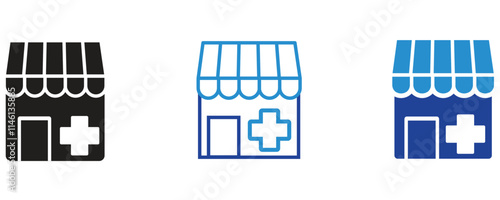 Pharmacy icon vector set, pharmacy icon set in three different style isolated on white background.