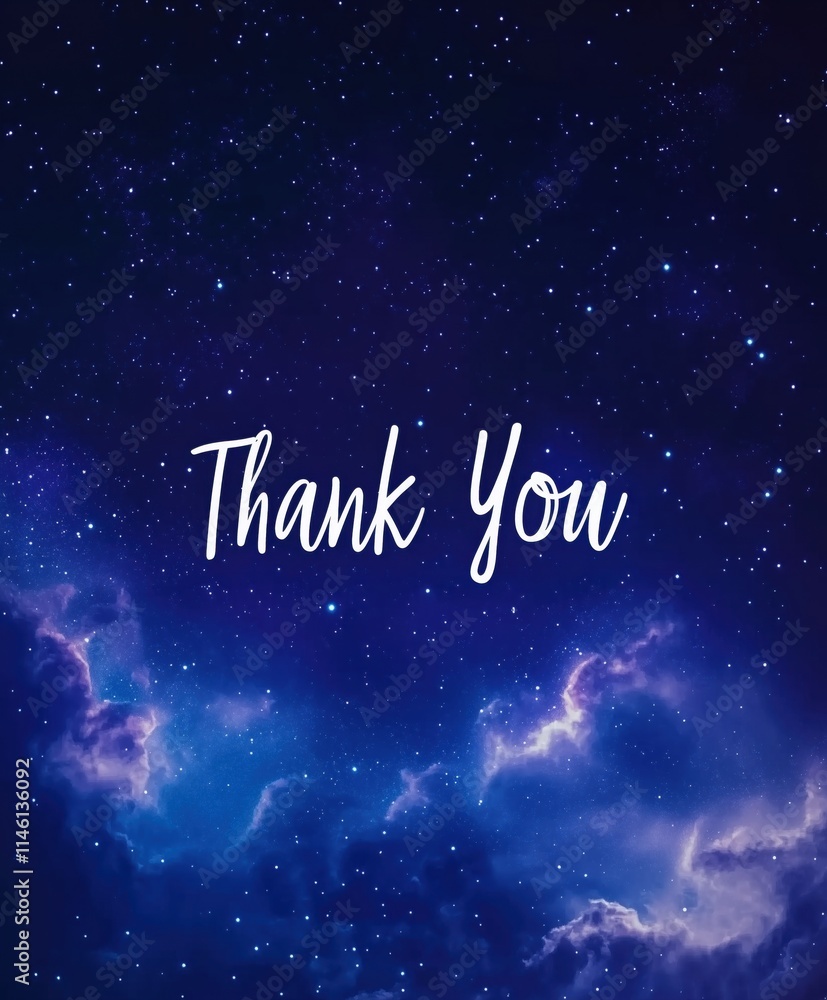 Minimalistic 'Thank You' design with a starry sky and glowing nebulae Minimalistic 'Thank You' design with a starry sky and glowing nebulae