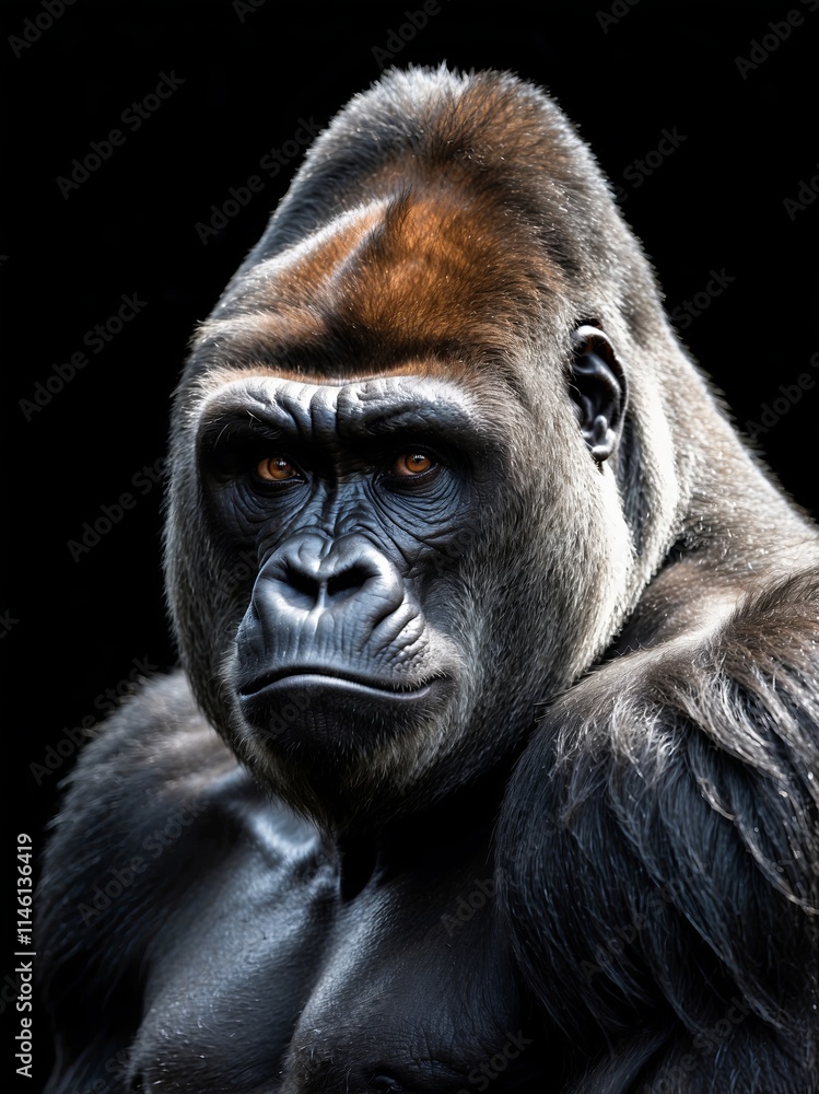 Fototapeta premium Captivating gorilla portrait showcasing strength and expression