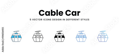Cable Car icons in different style vector stock illustration