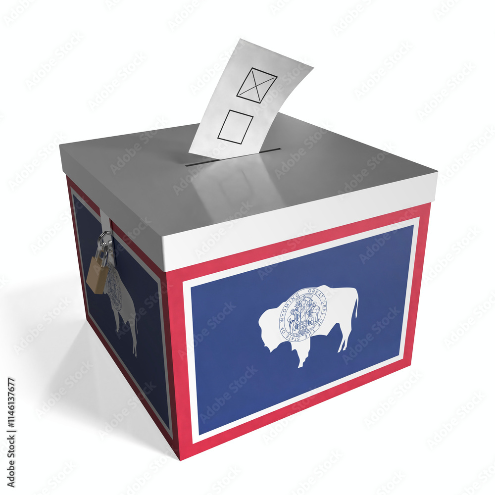 Wyoming - ballot box with flag - 3D illustration Wyoming - ballot box with flag - 3D illustration