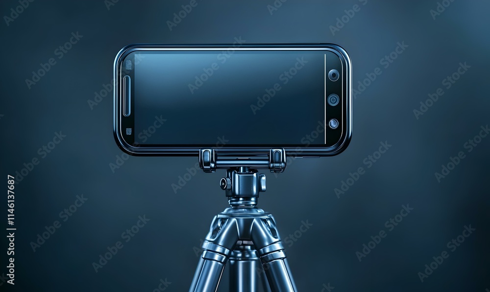 Fototapeta premium Empty Smartphone Screen Mounted on a Tripod in Studio Setting