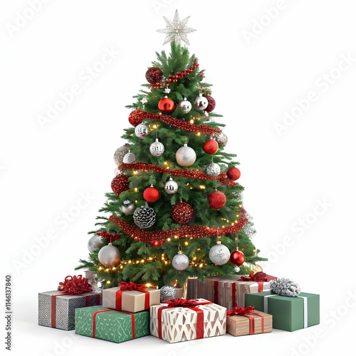 Christmas tree with gifts on white background
