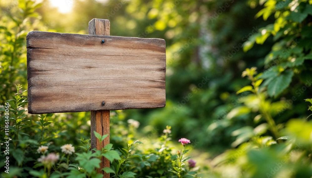 Empty wooden signpost in a garden Empty wooden signpost in a garden
