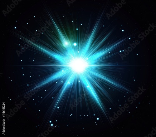 Blue glowing star on a black background photo