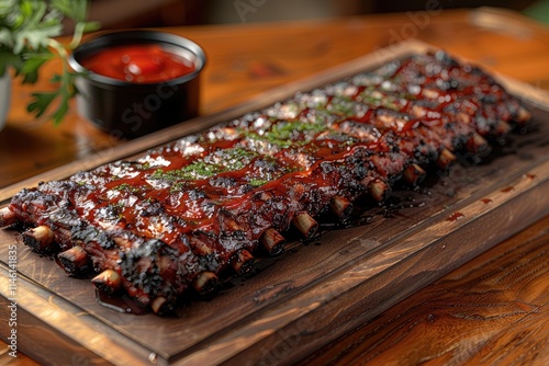 Ribs slathered in tangy BBQ sauce photo