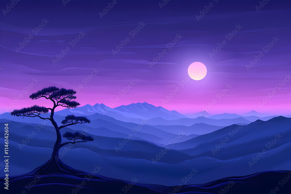 Fototapeta premium Serene Night Landscape Illustration