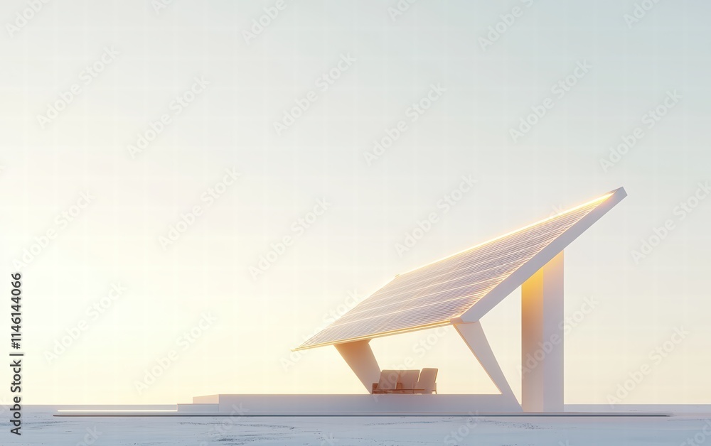 Fototapeta premium A modern solar panel glowing softly, set against a bright white backdrop