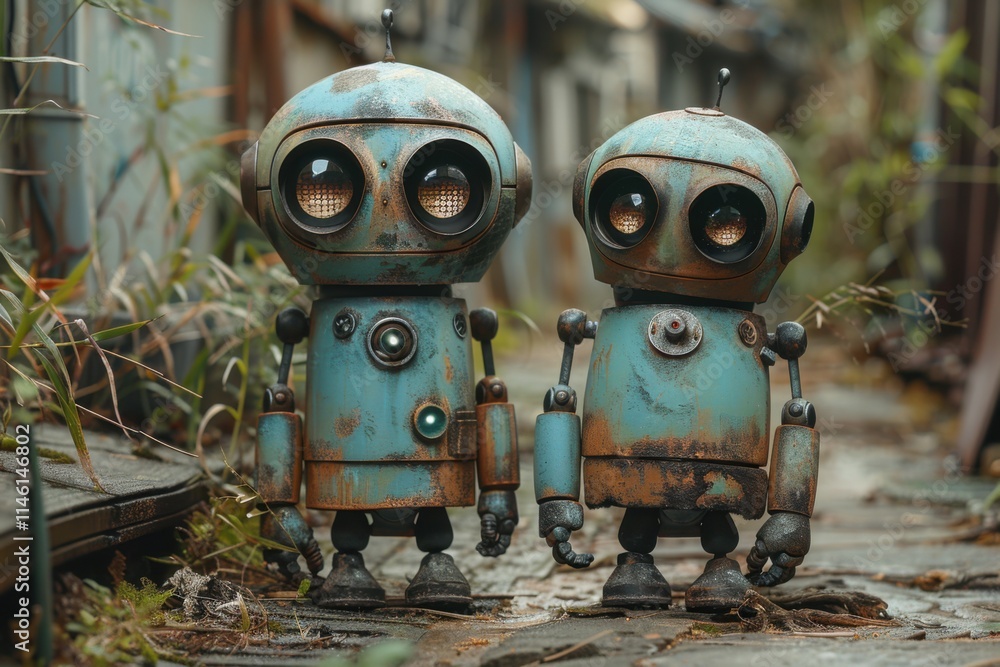Two robots that are standing next to each other Two robots that are standing next to each other