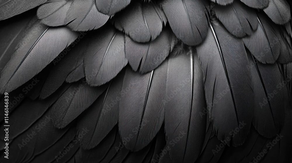 Fototapeta premium Photo of a close-up view of bird feathers in monochrome tones