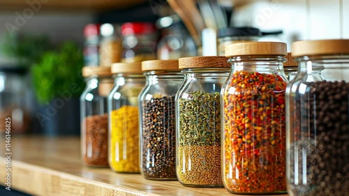 various condiments on the table. Selective focus