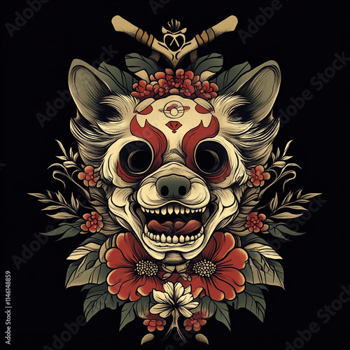 Tanuki Mask tattoo flash illustration photo