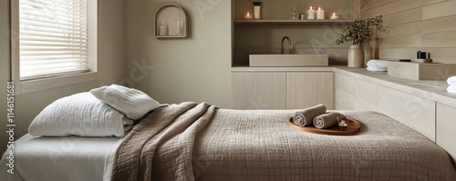  Bedroom Suite with Neutral Color Palette and Accent Wall, Showcasing Minimalist Design